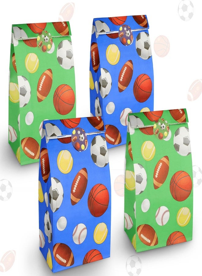 Pinsit 30PCS Paper Sports Party Favors Bags, Baseball Party Bags, Soccer Baseball Football Basketball Goodie Bag without Handles, Treat Candy Bag for Birthday, 9.45 x 5.12 x 3.15 Inches(Green+Blue) - Image 1